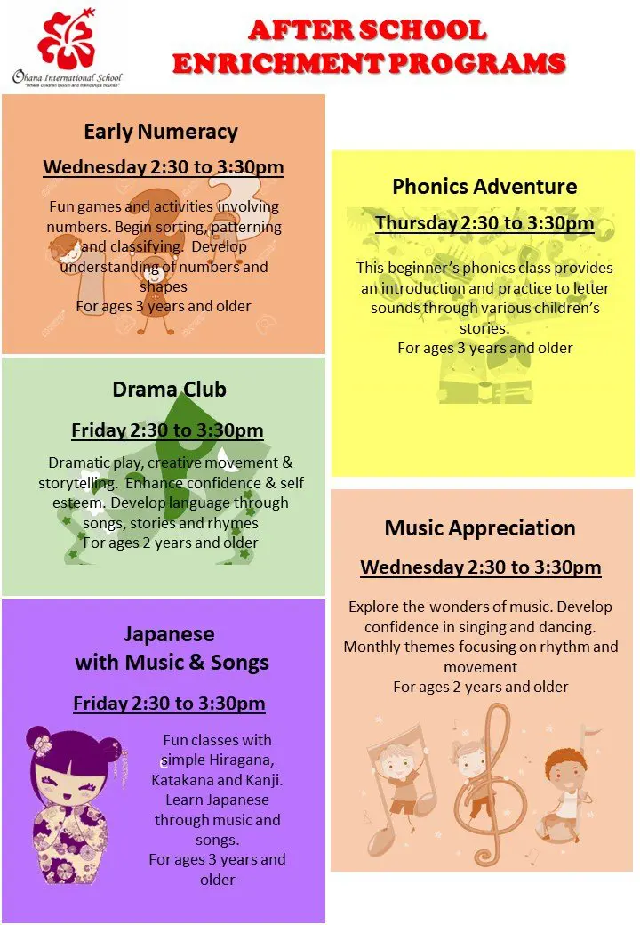 After School Classes Schedule at Ohana International School