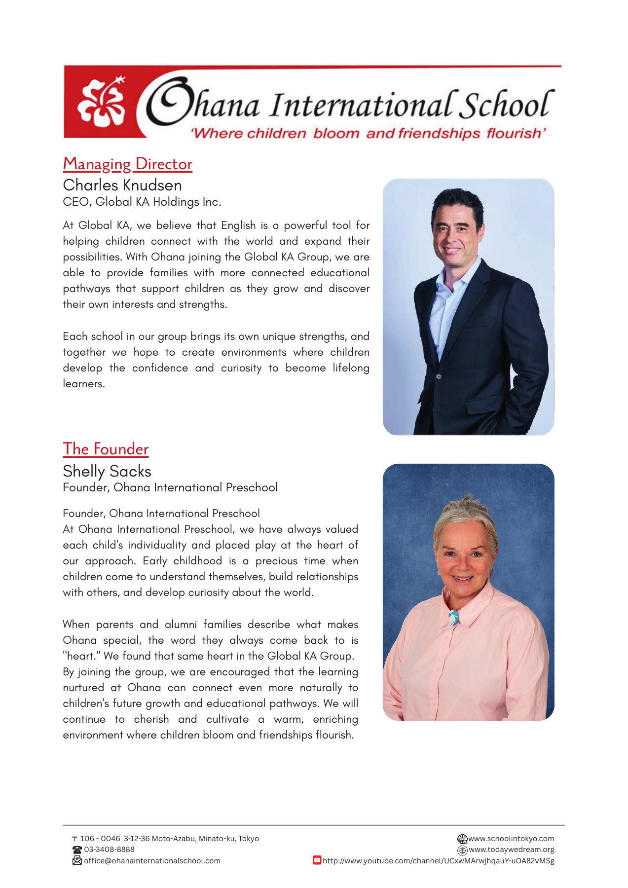 Founder & Managing Director: Charles Knudsen, Managing Director, and Shelly Sacks, Founder. Open the PDF to read their profiles.